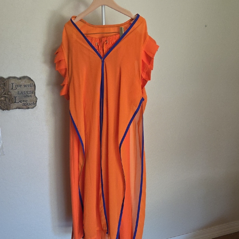 Orange Kaftan And Pants  with Blue Trim